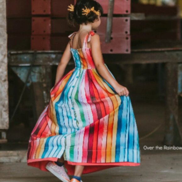 Girls Bijou Sauvage Over the Rainbow Colorful Long Maxi Summer Sun Dress size 7